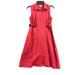 NWT J. Jill 100% Linen Fit Flare Dress XSP XS Petite $129 Red